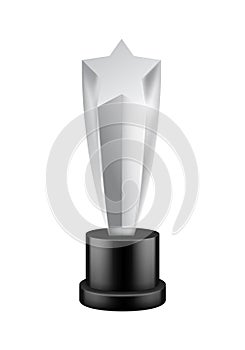Champion award glass. Shiny realistic silver award, winner trophy awards in star form, sport or art competitions achieve