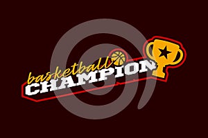Champion basketball vector logo. Modern professional Typography sport basketball ball in retro style vector emblem and template