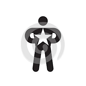 Champion black icon design. Human with star sign. Leadership concept symbol. Award winner success vector icon.