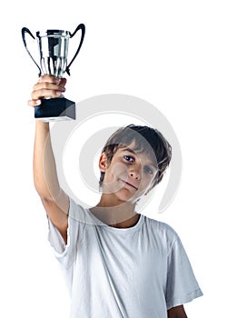 Champion child holding winner cup