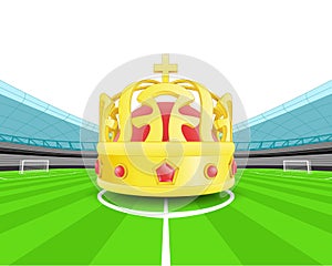 Champion crown in the midfield of football stadium vector