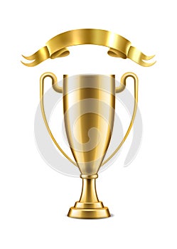 Champion gold cup. Winner golden cup trophy isolated on white background vector realistic award