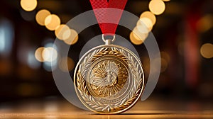 Champion Gold medal on red