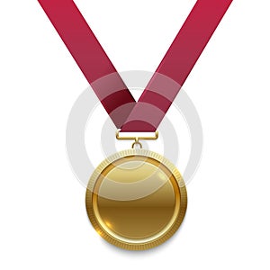 Champion gold medal on red ribbon