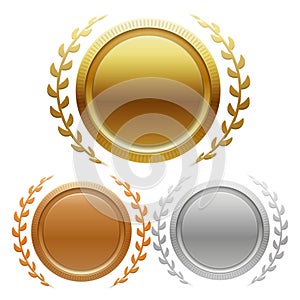 Champion gold, silver and bronze award medals