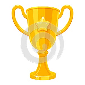 Champion Golden Cup. Winner trophy on white background. First place award vector illustration photo