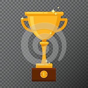 Champion golden goblet on background. Vector illustration with award cup done in simple flat design.