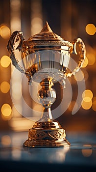 Champion golden trophy for winner background Success and achievement concept