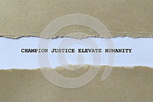 champion justice elevate humanity on white paper