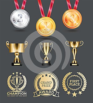 Champion Medals Collection Vector Illustration photo