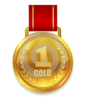 Champion reward symbol. Golden medal honor sign