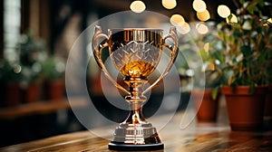 Champion shiny golden trophy. Generative Ai