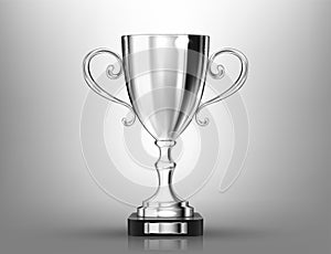 Champion silver trophy on gray background.