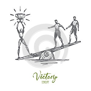 Champion, success, victory, HCI, automation, technology concept. Hand drawn isolated vector.