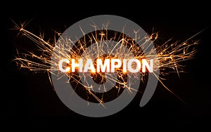 CHAMPION title word in glowing sparkler photo