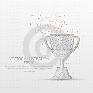 Champion trophy low poly wire frame on white background.