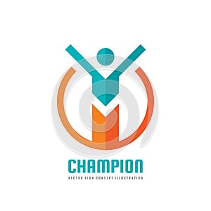 Champion - vector business logo template concept illustration. Leadership human character sign. Abstract people symbol.