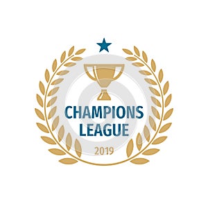 Champions league badge logo design. Gold cup icon vector illustration.