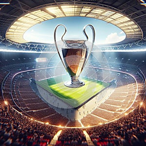 Champions League Cup presented in the stadium of the final match which will most likely between Real Madrid and Bayern Munich photo
