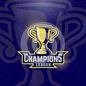 Champions League Prize Cup. Vector Sport Trophy Sign, Symbol or Logo Template. Textured Background