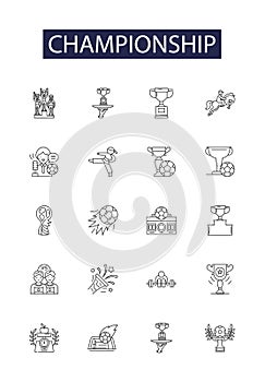 Championship line vector icons and signs. Competition, Trophy, Title, Victors, Prize, Contest, Finalists, Games outline