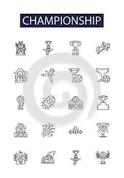 Championship line vector icons and signs. Competition, Trophy, Title, Victors, Prize, Contest, Finalists, Games outline photo