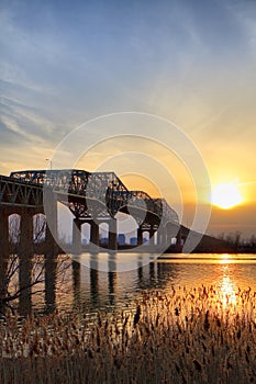 Champlain bridge and a sunset