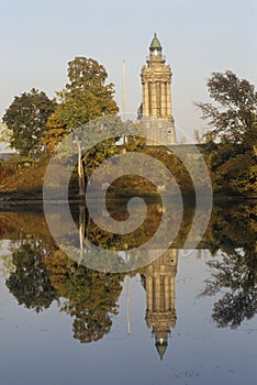 Champlain Memorial and Lighthouse at Crown Point, New York on Lake Champlain
