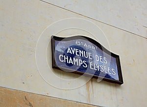 Champs Elysees avenue street sign in Paris