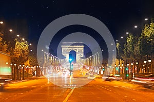 Champs Elysees boulevard and Arc de Triumph Paris