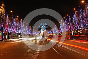 Champs Elysees at night during Christmas time photo