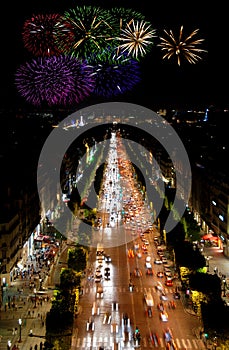 Champs Elysees at night and fireworks photo