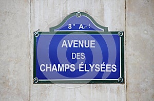 Champs Elysees street sign in Paris