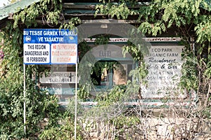 07.23.2021 Chamyuva, Turkey. travel through dangerous abandoned places. text inscription in Russian entry to the territory is proh