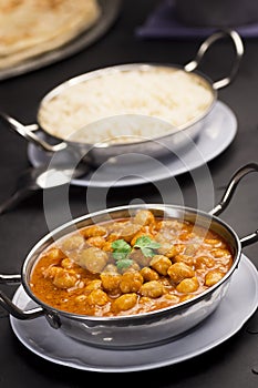 Chana Masala, Chickpeas in a Spicy Curry Sauce, with Rice
