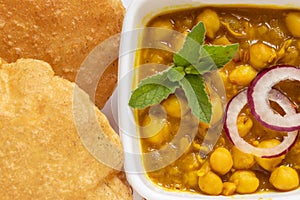 Chana Masala with Puri Indian Food, selective focus