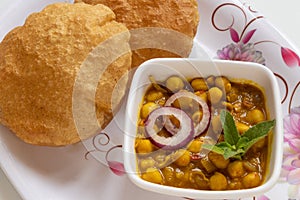 Chana Masala with Puri Indian Food, selective focus