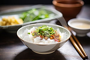 chana masala with steaming basmati rice bowl