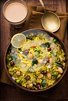 Chana Poha or Chickpea Pohe is a protein rich breakfast recipe from India photo