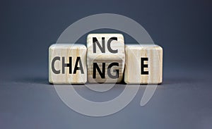 Chance and change symbol. Concept word Chance Change on wooden cubes. Beautiful grey table grey background. Business and chance