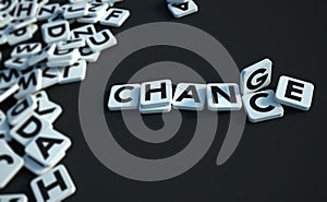 Chance or change written in letter tiles black