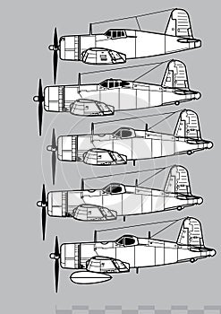 Chance Vought F4U Corsair. Vector drawing of World War 2 fighter.