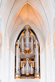 Chancel organ or Pipe organ at hallgrimskirkja church in ReykjavÃ­k, Iceland