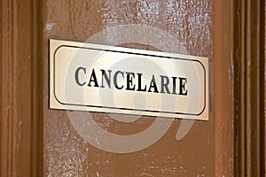 Chancellery sign on a door photo