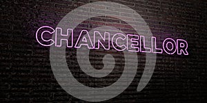 CHANCELLOR -Realistic Neon Sign on Brick Wall background - 3D rendered royalty free stock image photo