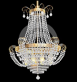 Chandelier with crystal pendants on the black