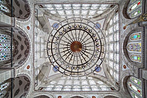 Chandelier and dome of Mihrimah Sultan Mosque, Edirnekapi,