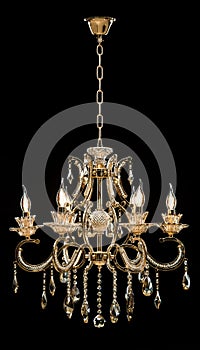 Chandelier for interior of the living room. chandelier details isolated on black background.