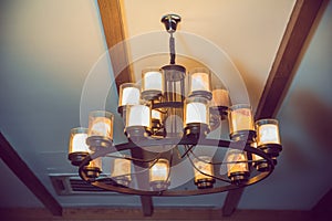 Chandelier in the Italian style. Vintage chandelier. Retro ceiling lamp . Beautiful expensive royal chandelier hanging at the