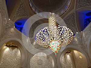 Chandelier light in the grand zayed mosque in Abudhabi UAE